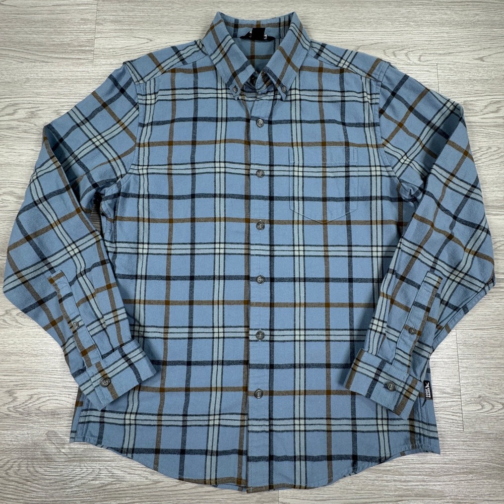 Eddie Bauer Men's Flannel Shirt Blue Plaid Medium Long Sleeve Button Down Cotton